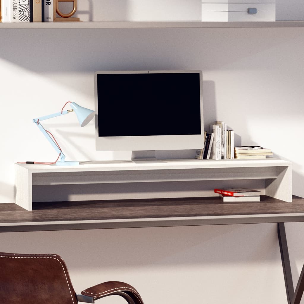 Monitorstandaard 100x27x15 cm massief grenenhout wit is nu te koop bij PeponiXL, paradijselijk wonen!
