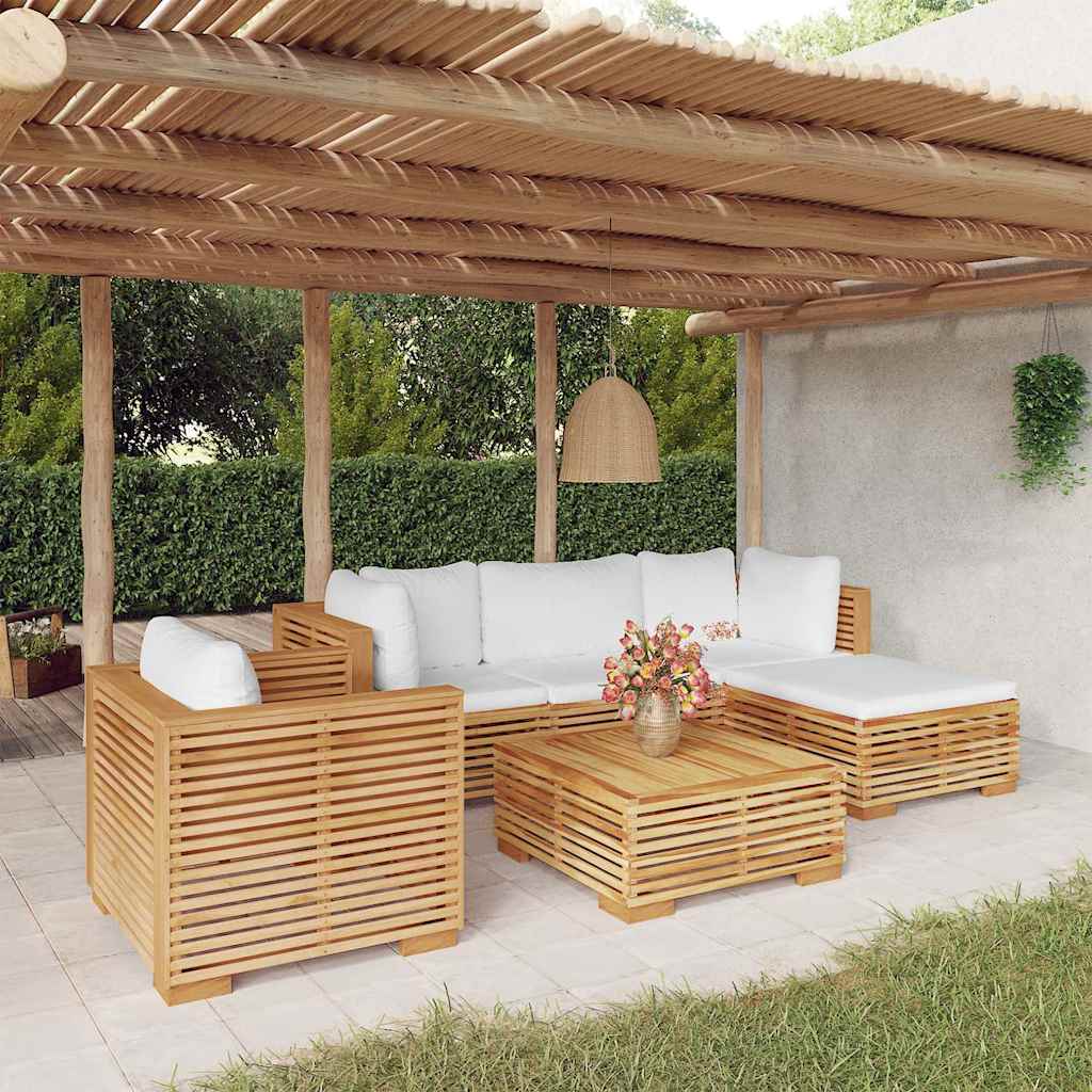 vidaXL 6-delige Loungeset met kussens massief teakhout