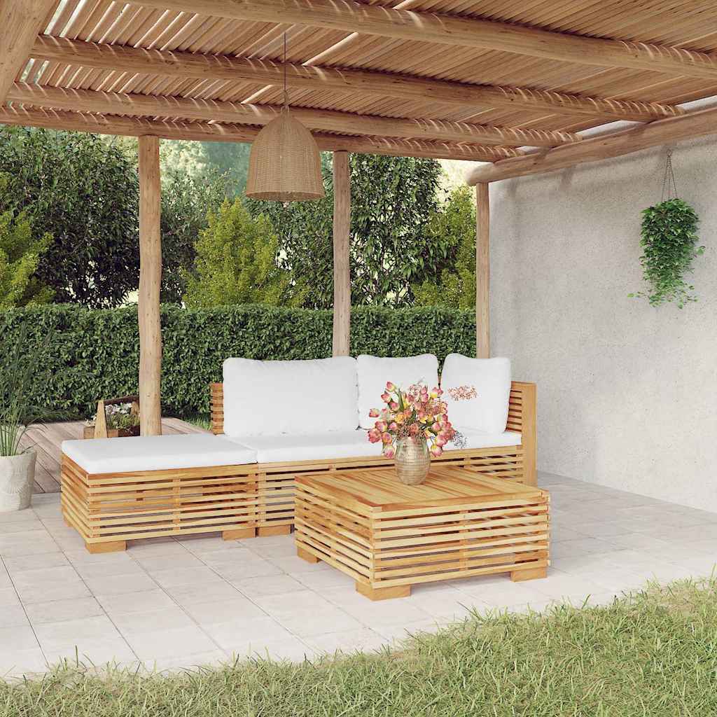 vidaXL 4-delige Loungeset met kussens massief teakhout