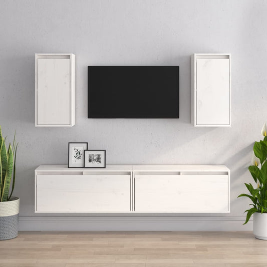 Tv-meubelen 4 st massief grenenhout wit is nu te koop bij PeponiXL, paradijselijk wonen!
