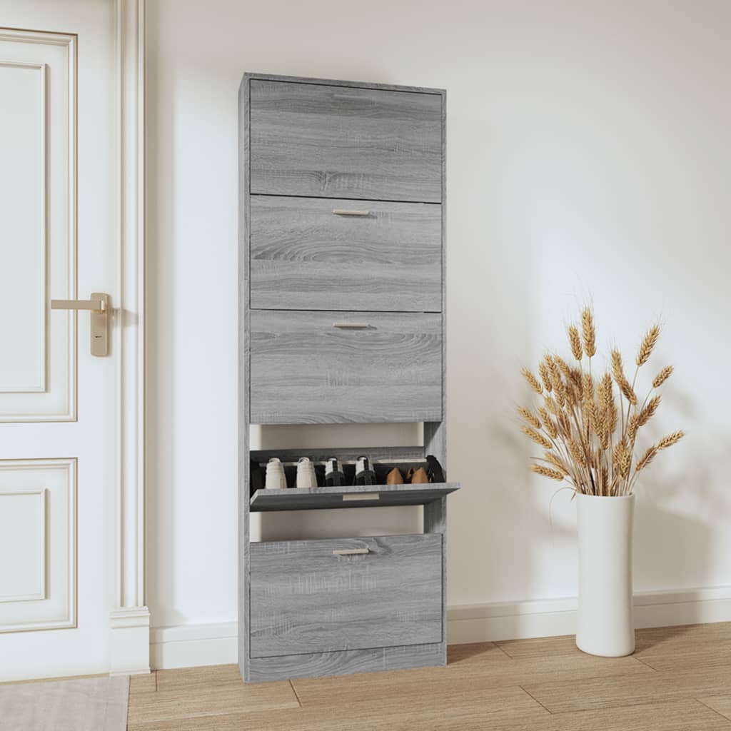 Schoenenkast 59x17x169 cm bewerkt hout grijs sonoma eikenkleur is nu te koop bij PeponiXL, paradijselijk wonen!