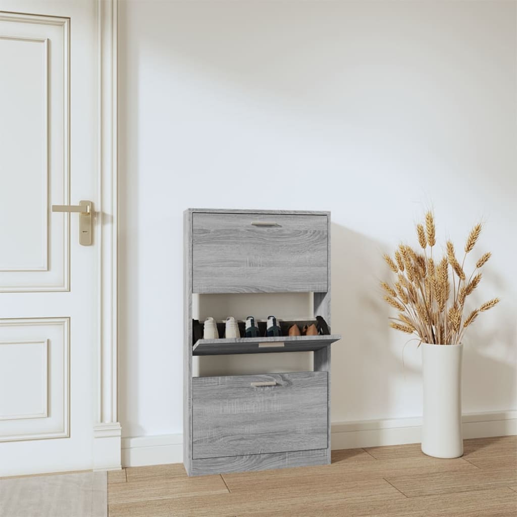 Schoenenkast 59x17x108 cm bewerkt hout grijs sonoma is nu te koop bij PeponiXL, paradijselijk wonen!