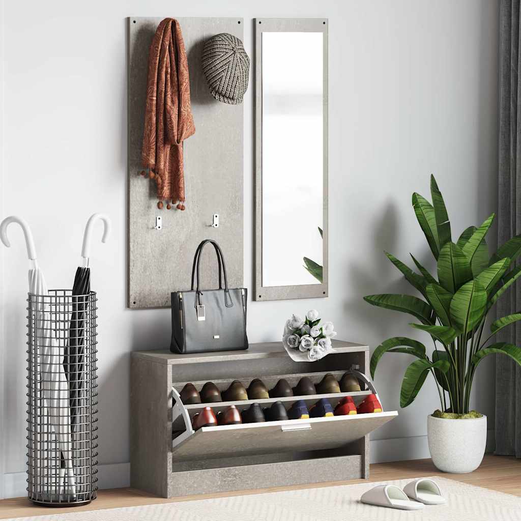 Schoenenkastset 3-in-1 bewerkt hout betongrijs is nu te koop bij PeponiXL, paradijselijk wonen!