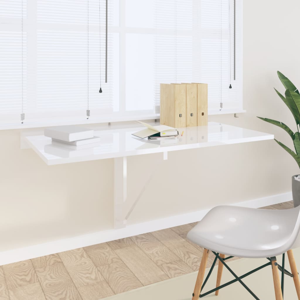 Wandtafel inklapbaar 100x60x56 cm bewerkt hout hoogglans wit is nu te koop bij PeponiXL, paradijselijk wonen!