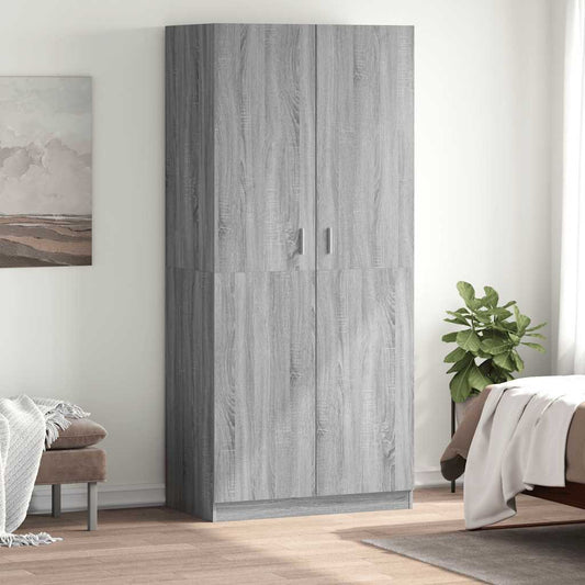 Kledingkast 90x52x200 cm bewerkt hout grijs sonoma eikenkleurig is nu te koop bij PeponiXL, paradijselijk wonen!