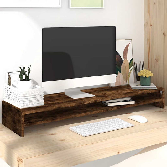 Monitorstandaard 100x24x13 cm bewerkt hout gerookt eikenkleurig is nu te koop bij PeponiXL, paradijselijk wonen!