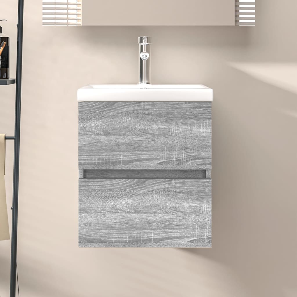 Wastafelkast 41x38,5x45 cm bewerkt hout grijs sonoma eikenkleur is nu te koop bij PeponiXL, paradijselijk wonen!