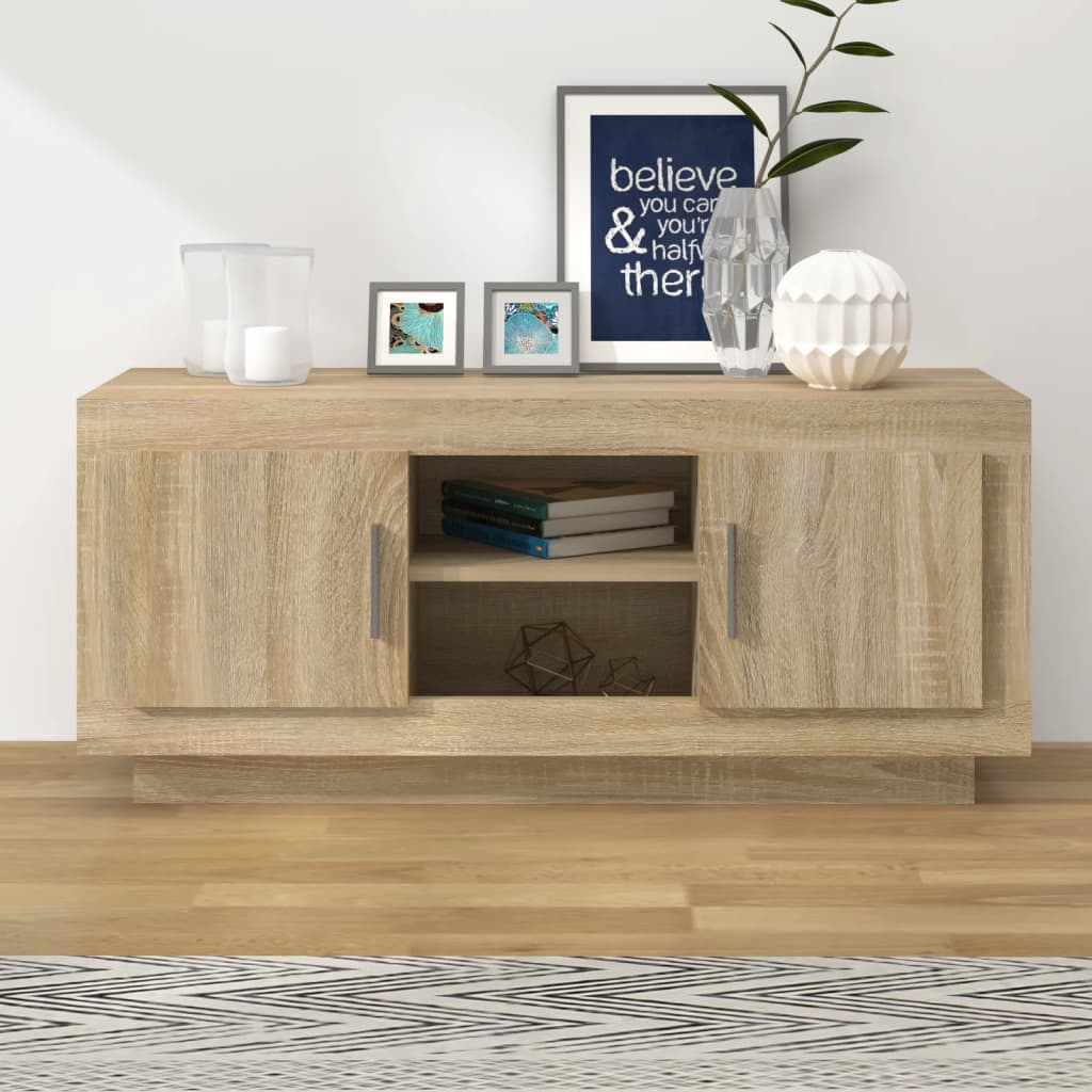 Tv-meubel 102x35x45 cm bewerkt hout sonoma eikenkleurig is nu te koop bij PeponiXL, paradijselijk wonen!