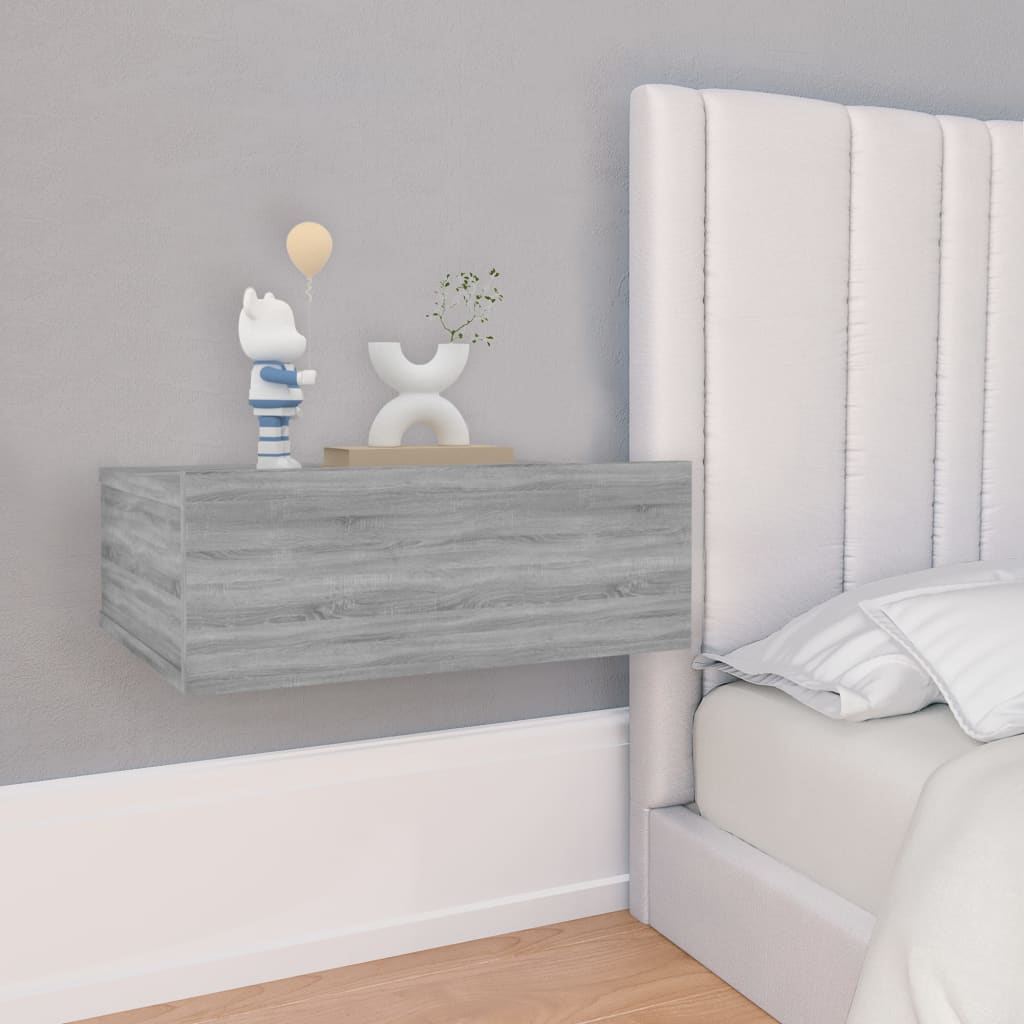 Nachtkastje zwevend 40x30x15 cm bewerkt hout grijs sonoma eiken is nu te koop bij PeponiXL, paradijselijk wonen!