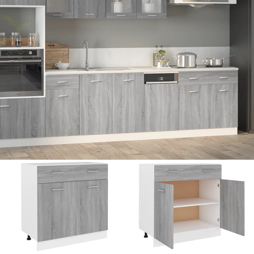 Onderkast met lade Lyon 80x46x81,5 cm bewerkt hout grijs sonoma is nu te koop bij PeponiXL, paradijselijk wonen!