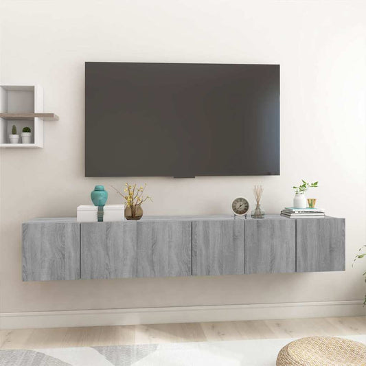 | Tv-meubelset | Wandgemonteerd 3 pcs Grijs Bewerkt hout is nu te koop bij PeponiXL, paradijselijk wonen!