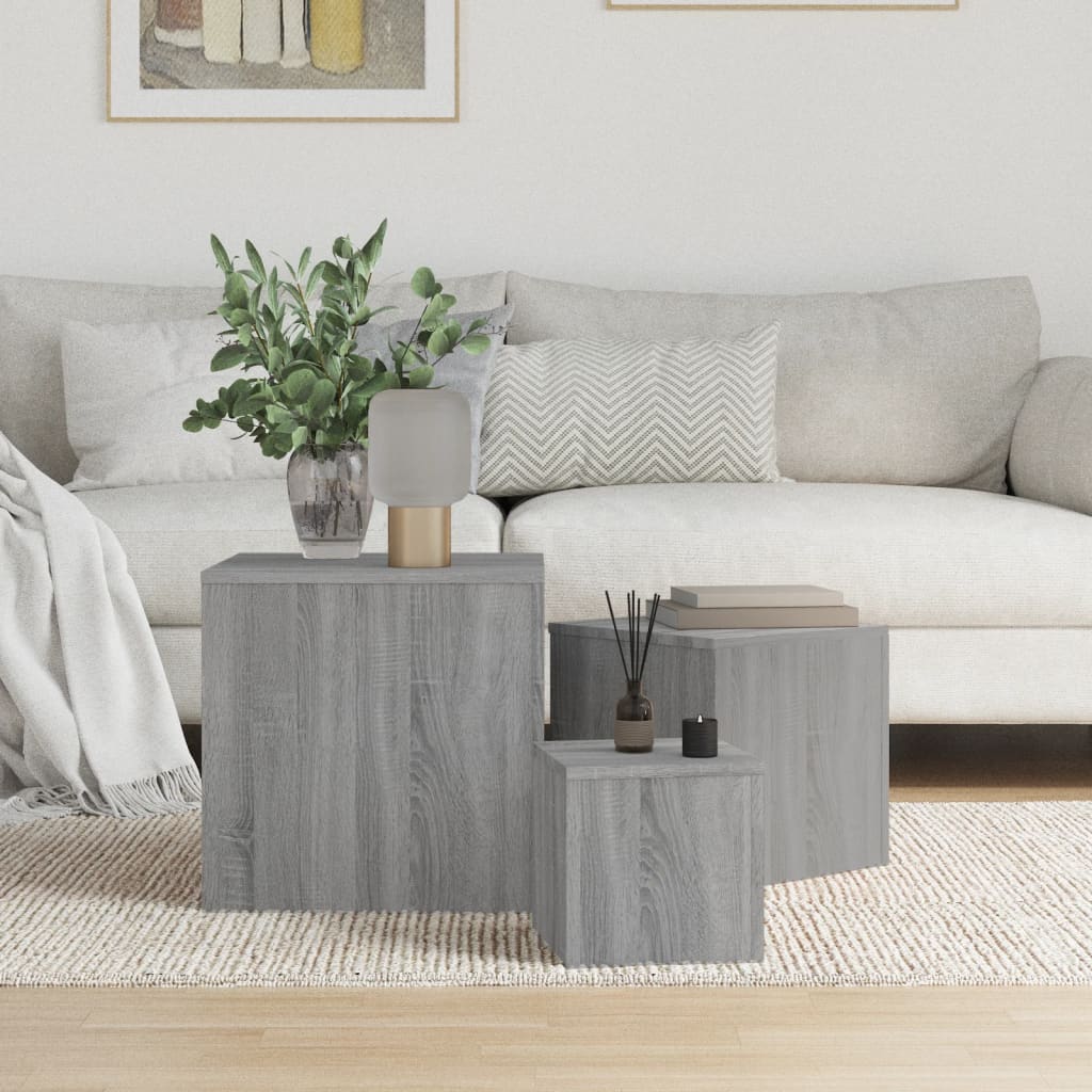 Bijzettafels 3 st bewerkt hout grijs sonoma eikenkleurig is nu te koop bij PeponiXL, paradijselijk wonen!