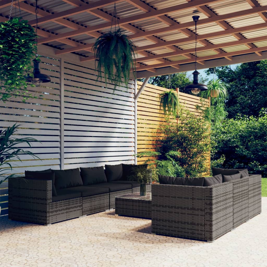 8-delige Loungeset met kussens poly rattan grijs is nu te koop bij PeponiXL, paradijselijk wonen!