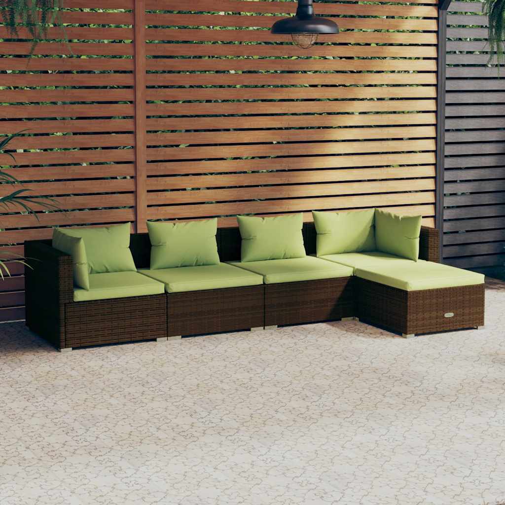 5-delige Loungeset met kussens poly rattan bruin is nu te koop bij PeponiXL, paradijselijk wonen!