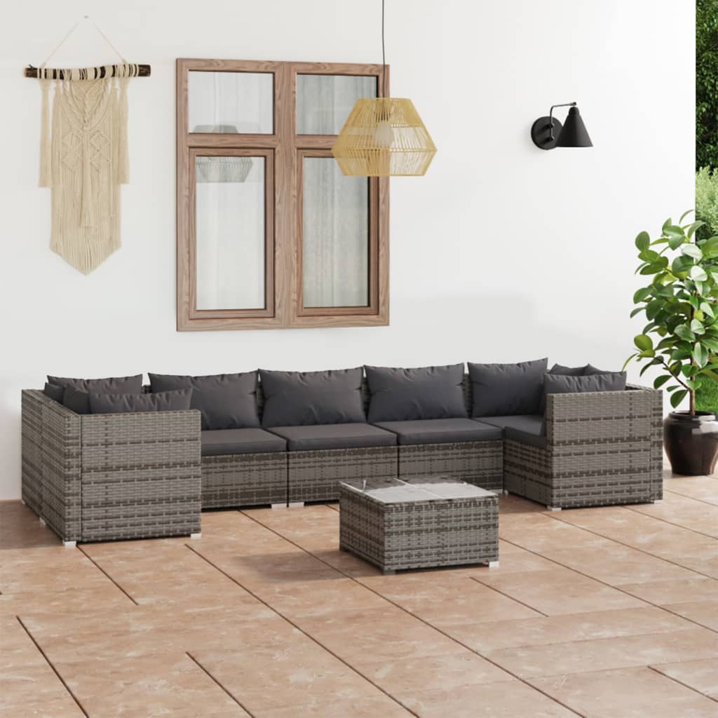 8-delige Loungeset met kussens poly rattan grijs is nu te koop bij PeponiXL, paradijselijk wonen!