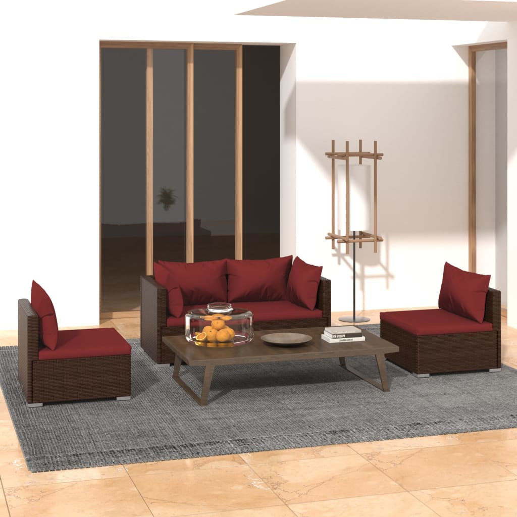 4-delige Loungeset met kussens poly rattan bruin is nu te koop bij PeponiXL, paradijselijk wonen!