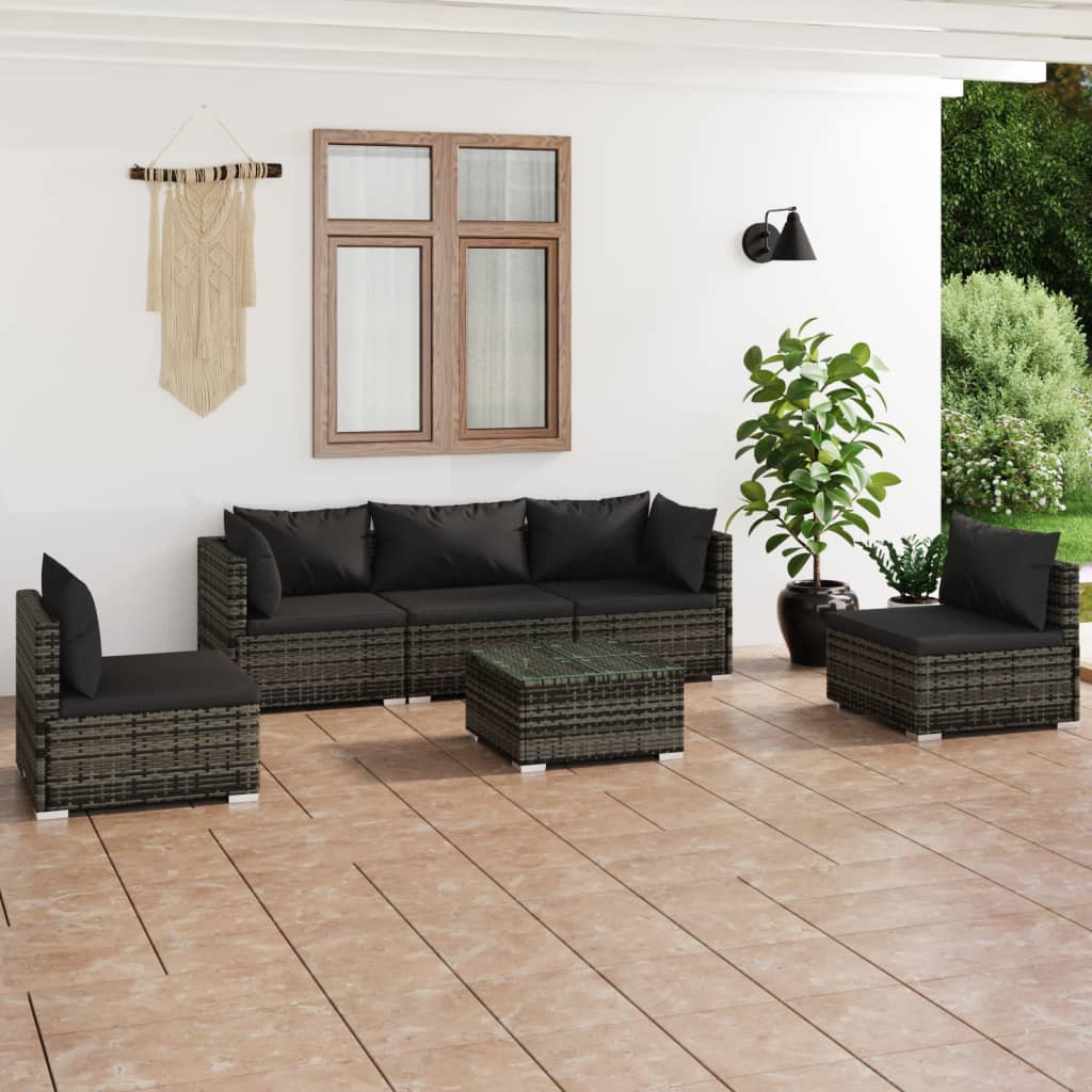 6-delige Loungeset met kussens poly rattan grijs is nu te koop bij PeponiXL, paradijselijk wonen!