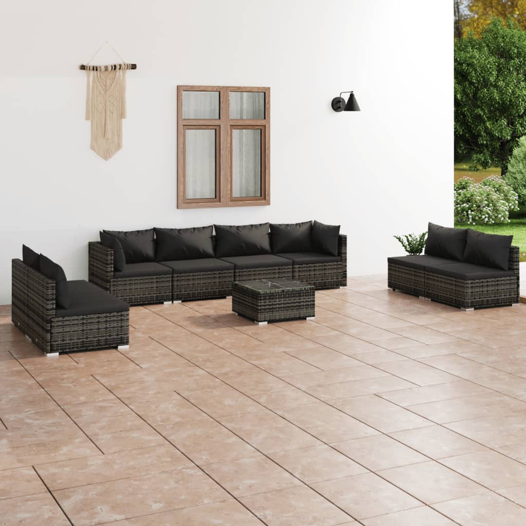 9-delige Loungeset met kussens poly rattan grijs is nu te koop bij PeponiXL, paradijselijk wonen!