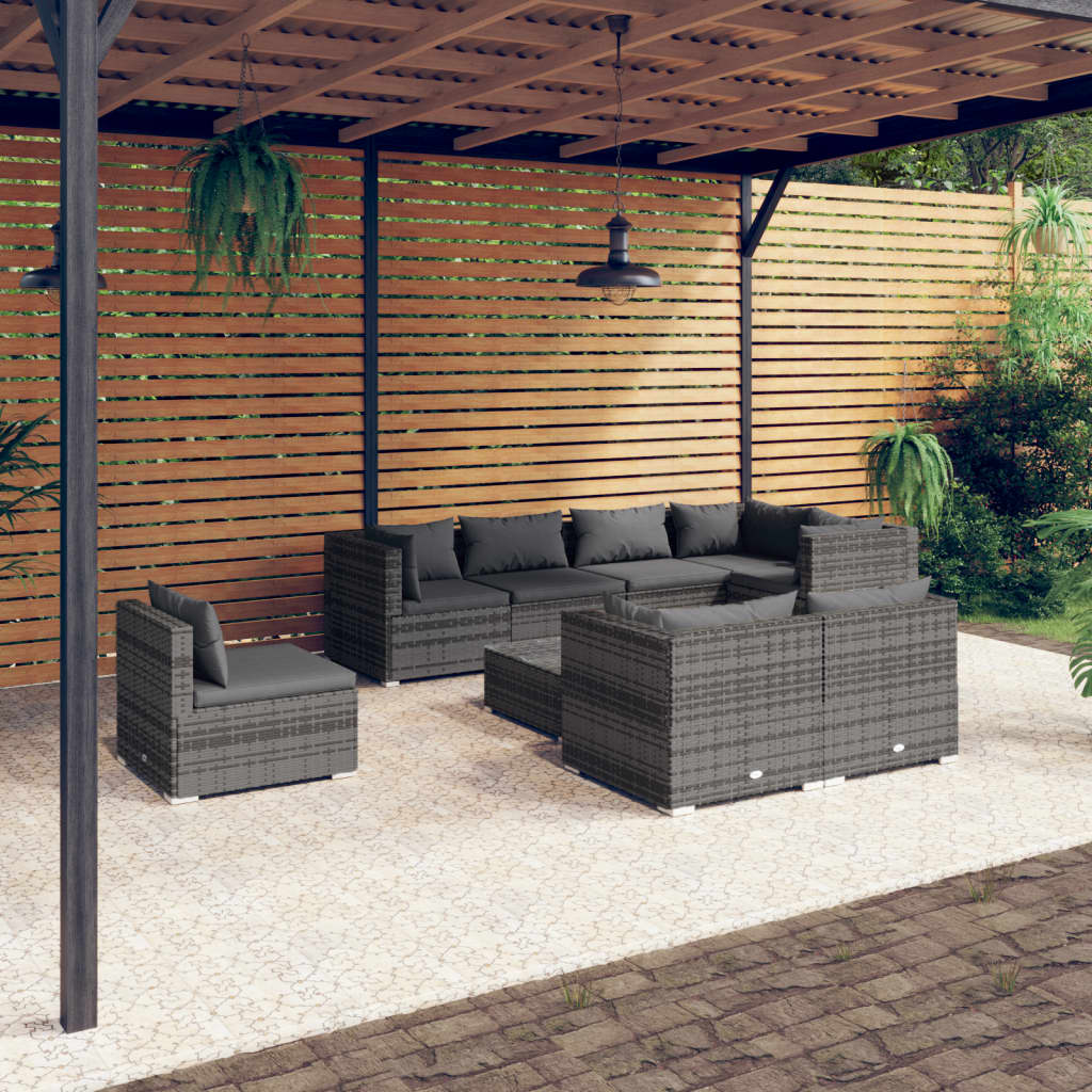 9-delige Loungeset met kussens poly rattan grijs is nu te koop bij PeponiXL, paradijselijk wonen!