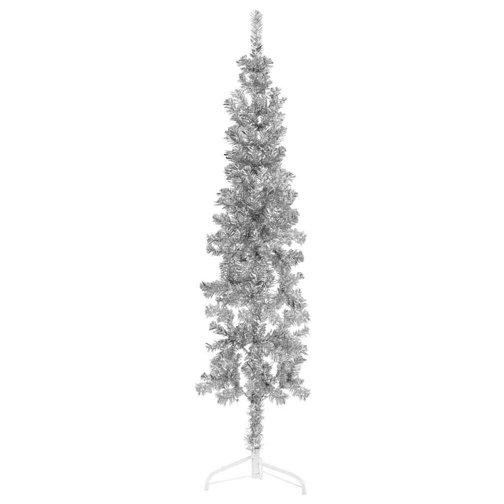 Kunstkerstboom half met standaard smal 180 cm zilverkleurig is nu te koop bij PeponiXL, paradijselijk wonen!