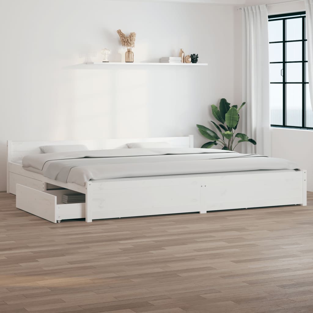 Bedframe met lades wit 180x200 cm Super King Size is nu te koop bij PeponiXL, paradijselijk wonen!