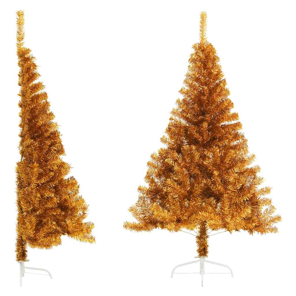 vidaXL Kunstkerstboom half met standaard 150 cm PET goudkleurig
