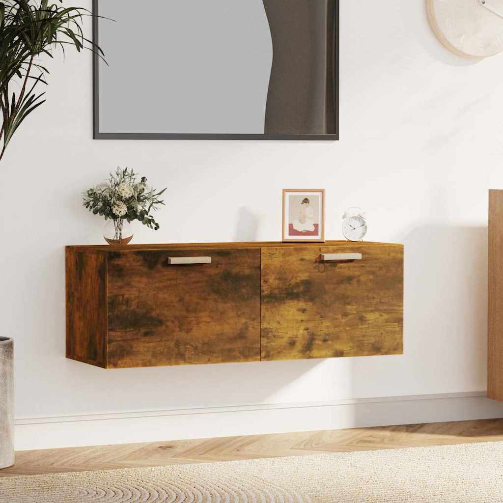 Wandkast 100x36,5x35 cm bewerkt hout gerookt eikenkleurig is nu te koop bij PeponiXL, paradijselijk wonen!