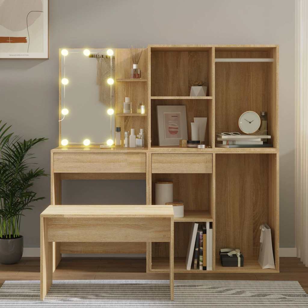 Kaptafelset met LED's bewerkt hout sonoma eikenkleurig is nu te koop bij PeponiXL, paradijselijk wonen!