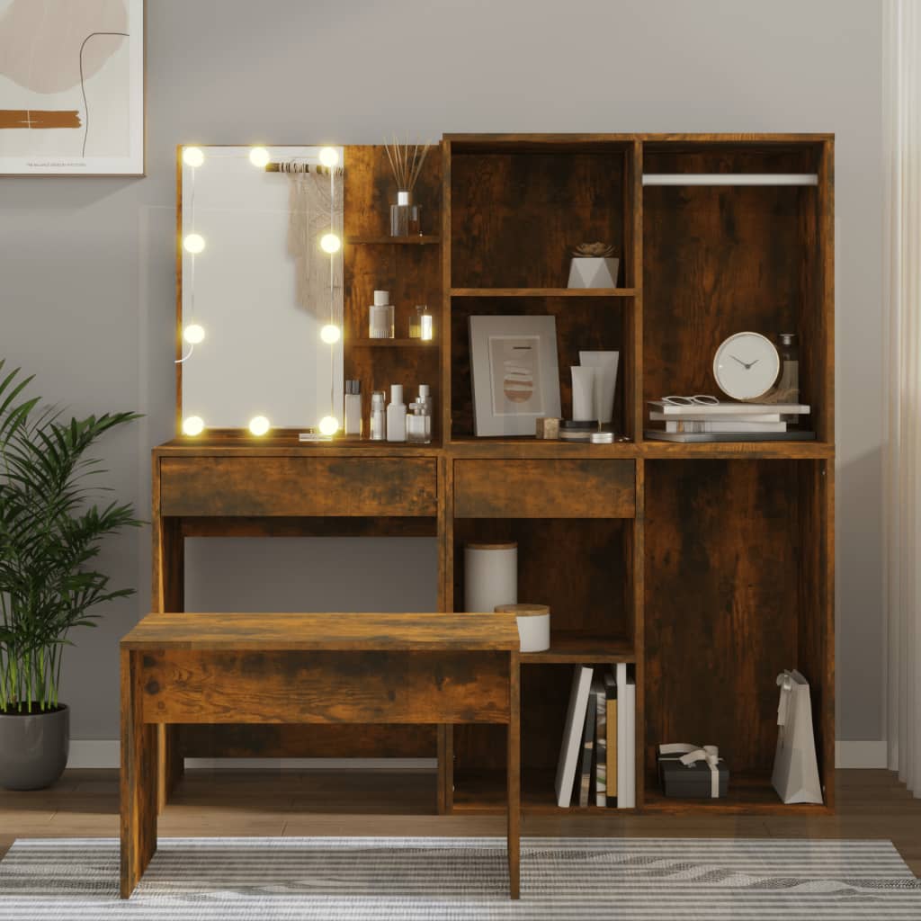 Kaptafelset met LED's bewerkt hout gerookt eikenkleurig is nu te koop bij PeponiXL, paradijselijk wonen!