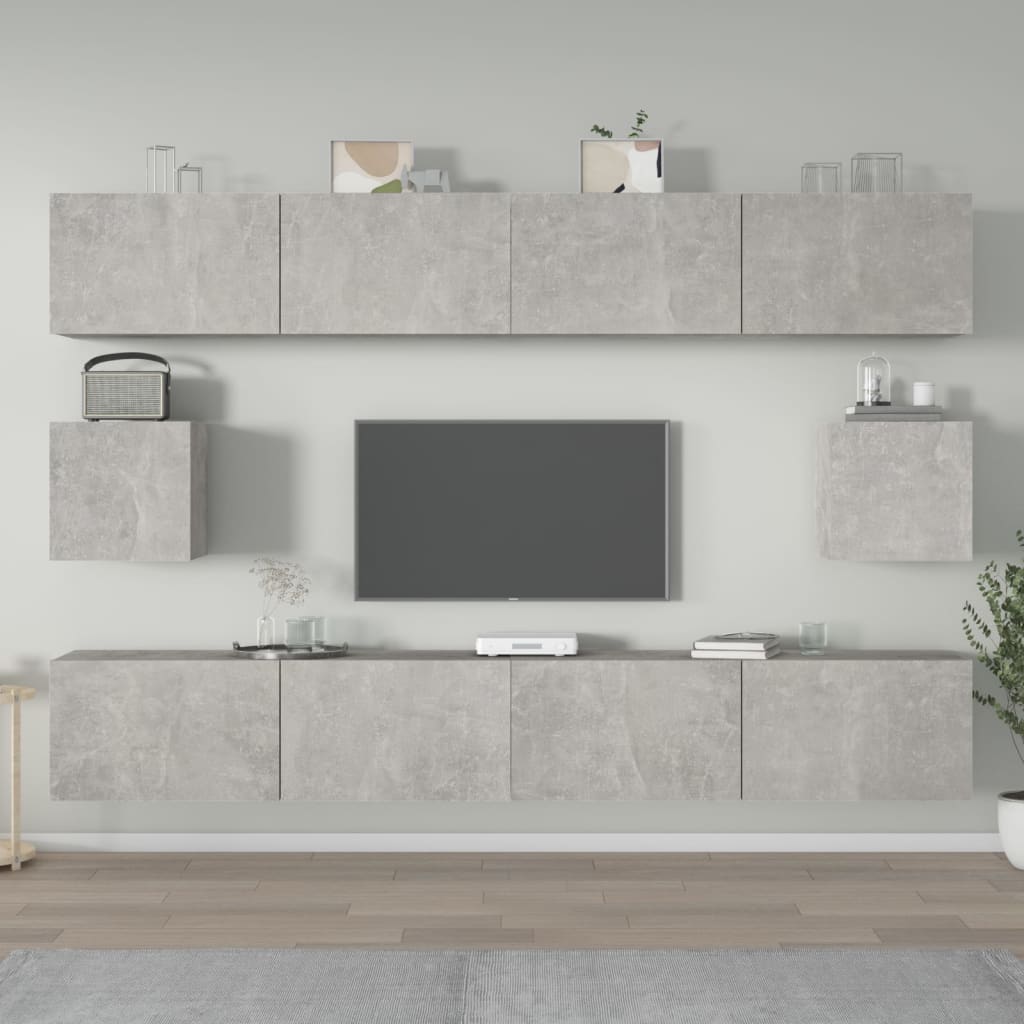 6-delige Tv-meubelset bewerkt hout betongrijs is nu te koop bij PeponiXL, paradijselijk wonen!