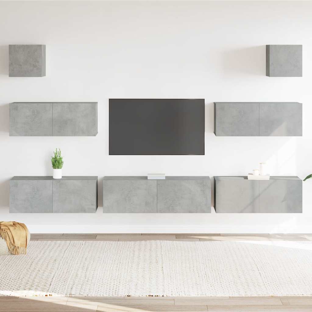 7-delige Tv-meubelset bewerkt hout betongrijs is nu te koop bij PeponiXL, paradijselijk wonen!