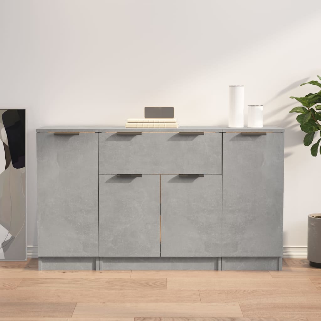 Dressoirs 3 st bewerkt hout betongrijs is nu te koop bij PeponiXL, paradijselijk wonen!