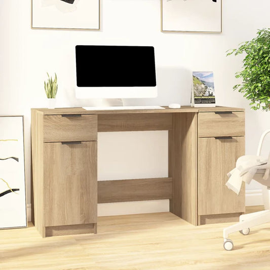 Bureau met bijzetkast bewerkt hout sonoma eikenkleurig is nu te koop bij PeponiXL, paradijselijk wonen!