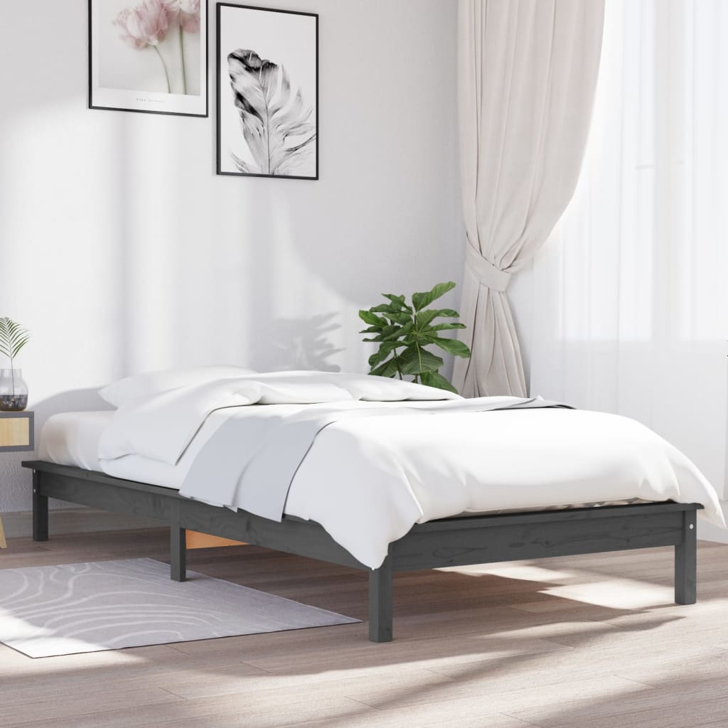 Bedframe massief grenenhout grijs 100x200 cm is nu te koop bij PeponiXL, paradijselijk wonen!