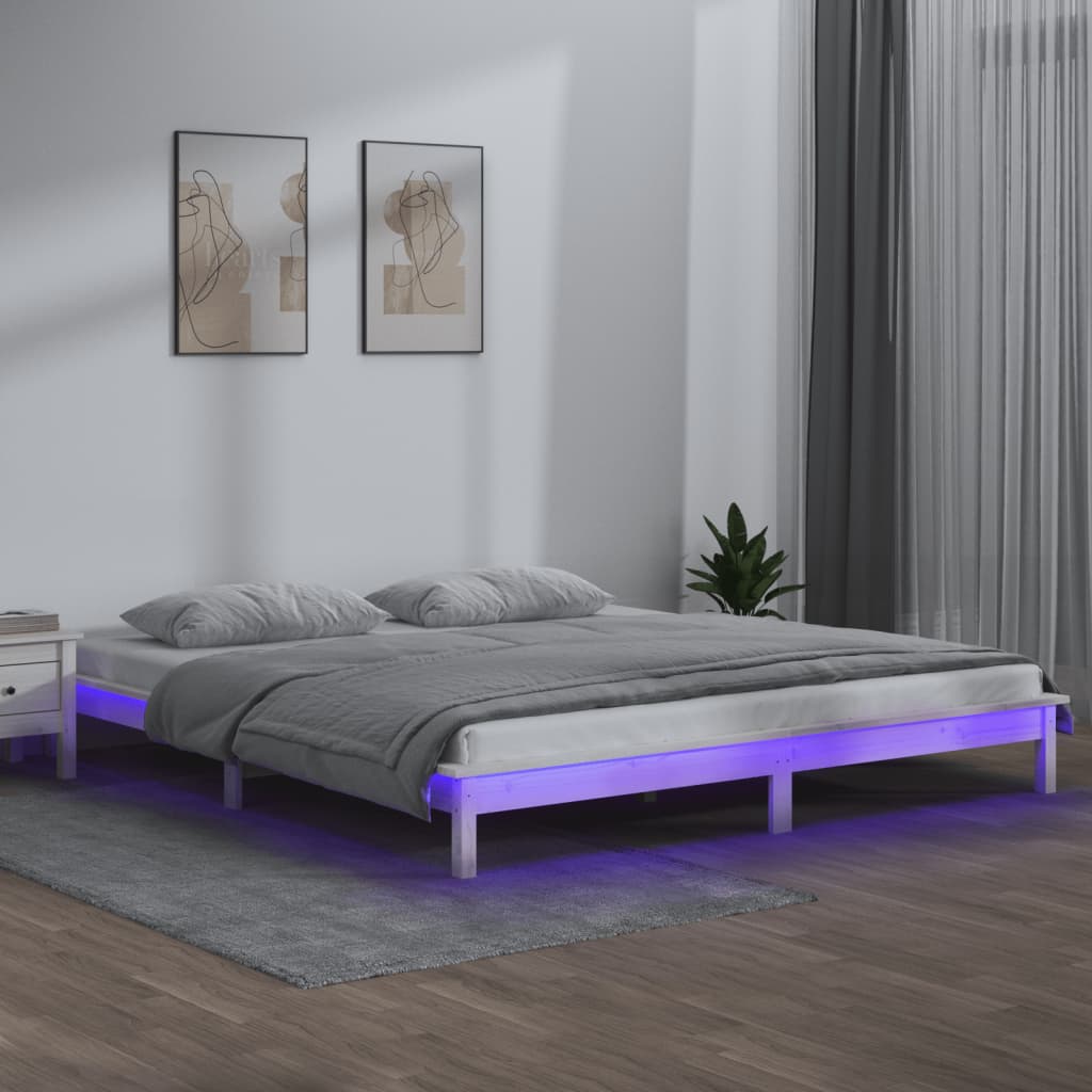Bedframe LED massief hout wit 150x200 cm is nu te koop bij PeponiXL, paradijselijk wonen!