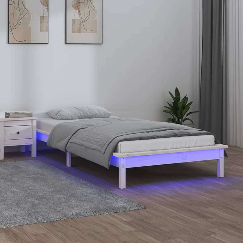 Bedframe LED massief hout wit 75x190 cm 2FT6 is nu te koop bij PeponiXL, paradijselijk wonen!