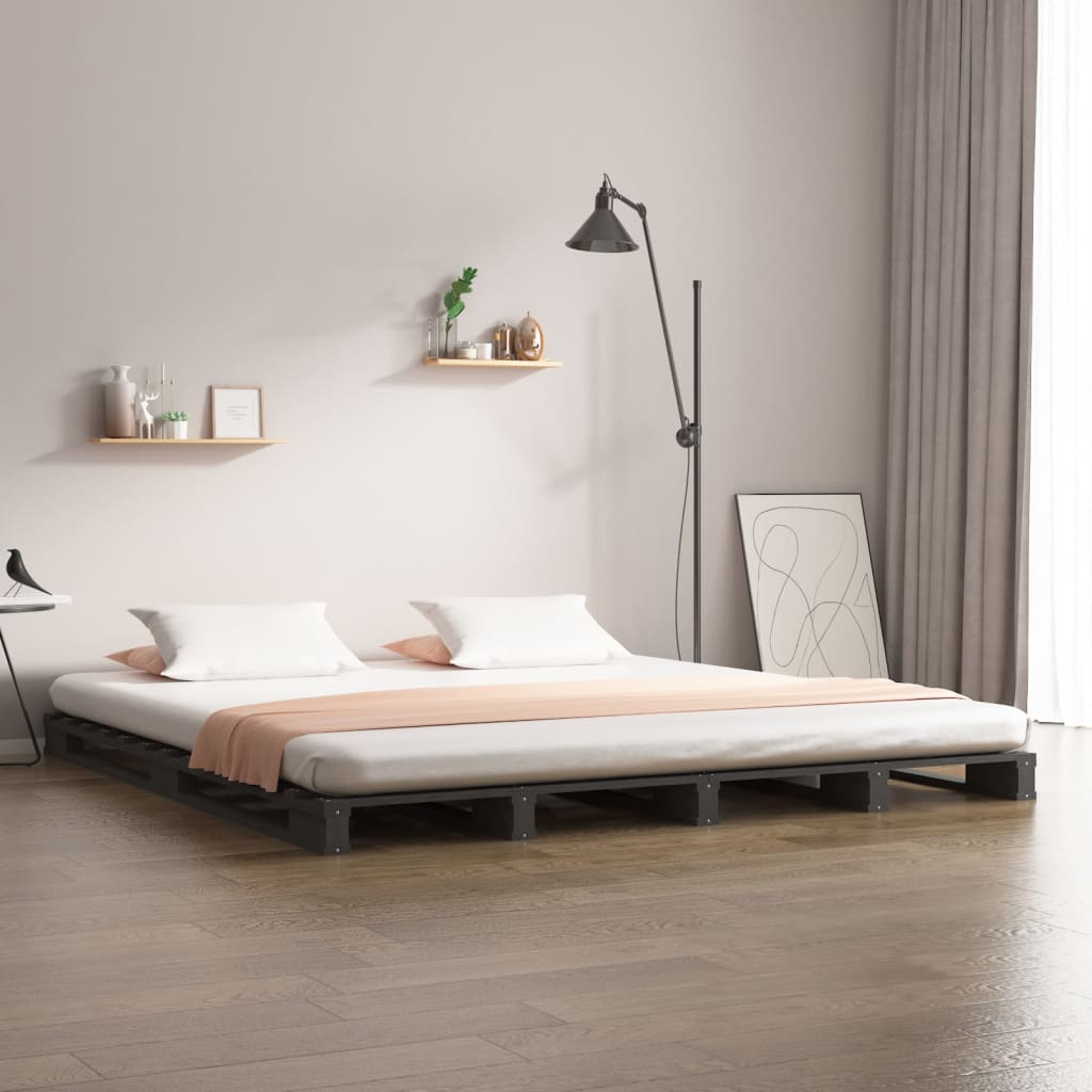 Palletbed massief grenenhout grijs 200x200 cm is nu te koop bij PeponiXL, paradijselijk wonen!