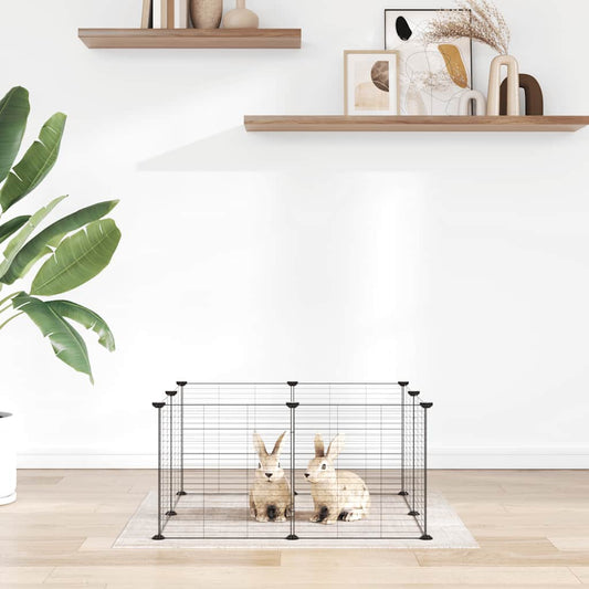 Huisdierkooi met 8 panelen, zwart, 70x70x35 cm, staal is nu te koop bij PeponiXL, paradijselijk wonen!