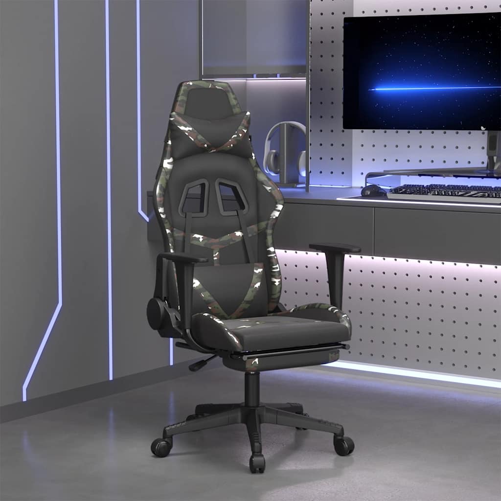 Massage gamestoel met voetensteun kunstleer zwart en camouflage is nu te koop bij PeponiXL, paradijselijk wonen!