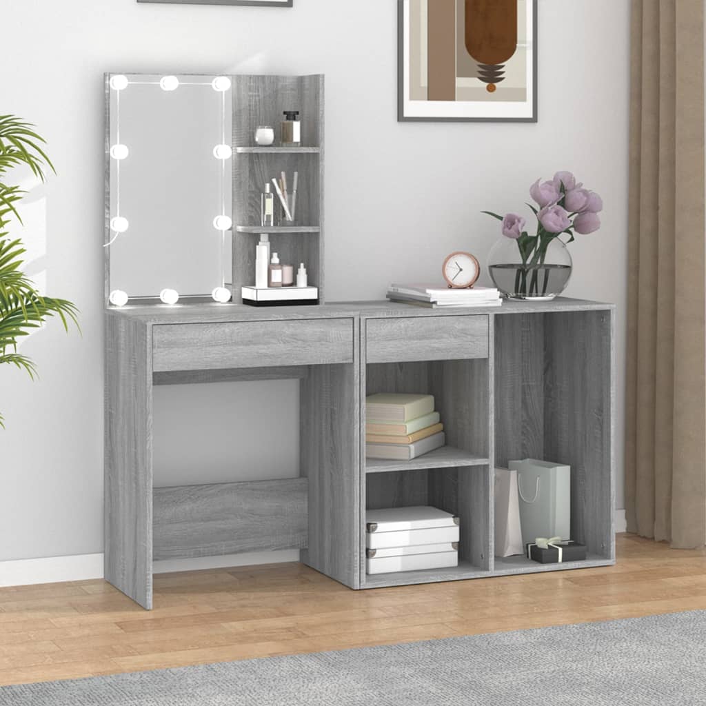Kaptafel met kastjes LED bewerkt hout grijs sonoma eiken is nu te koop bij PeponiXL, paradijselijk wonen!