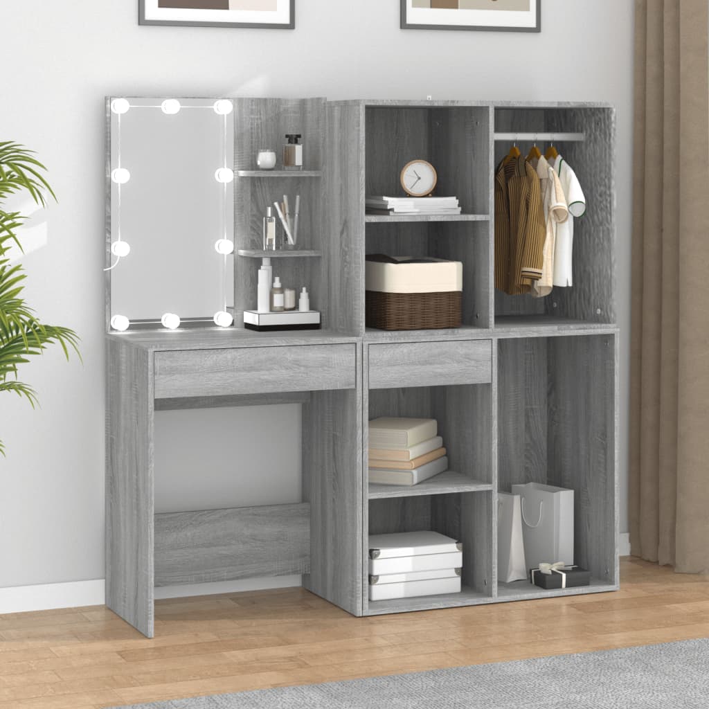 Kaptafel met kastjes LED bewerkt hout grijs sonoma eiken is nu te koop bij PeponiXL, paradijselijk wonen!