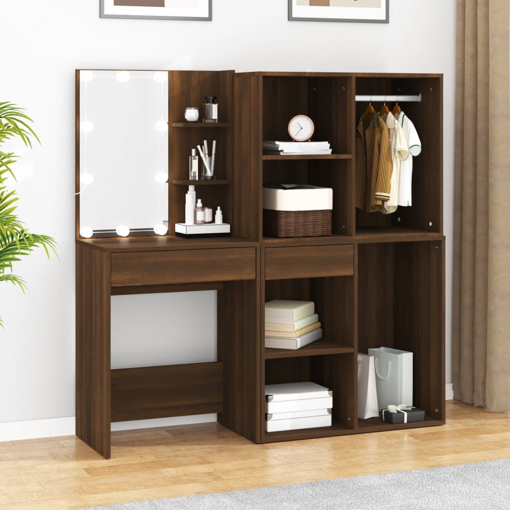 Kaptafel met kastjes LED bewerkt hout bruin eikenkleur is nu te koop bij PeponiXL, paradijselijk wonen!