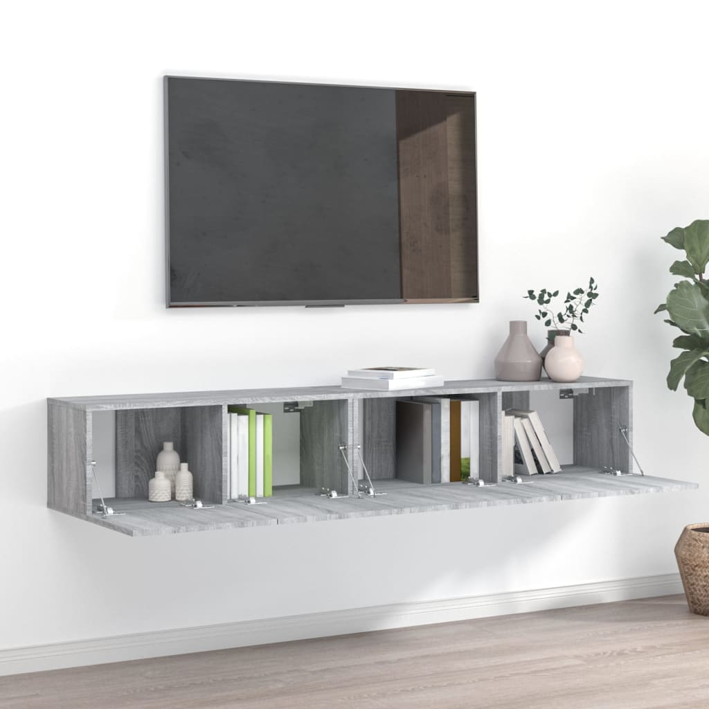 2-delige Tv-meubelset bewerkt hout grijs sonoma eikenkleurig is nu te koop bij PeponiXL, paradijselijk wonen!