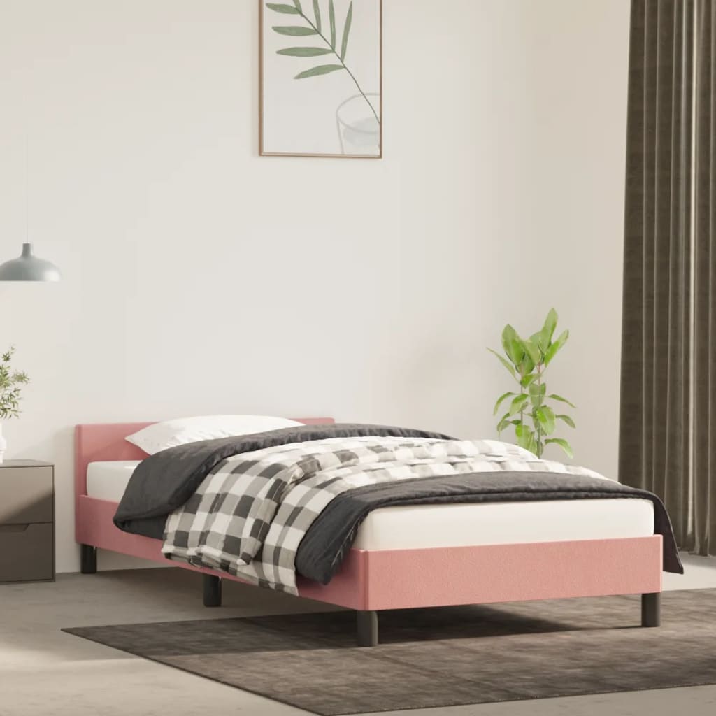 Bedframe met hoofdeinde zonder matras 80x200 cm fluweel roze is nu te koop bij PeponiXL, paradijselijk wonen!