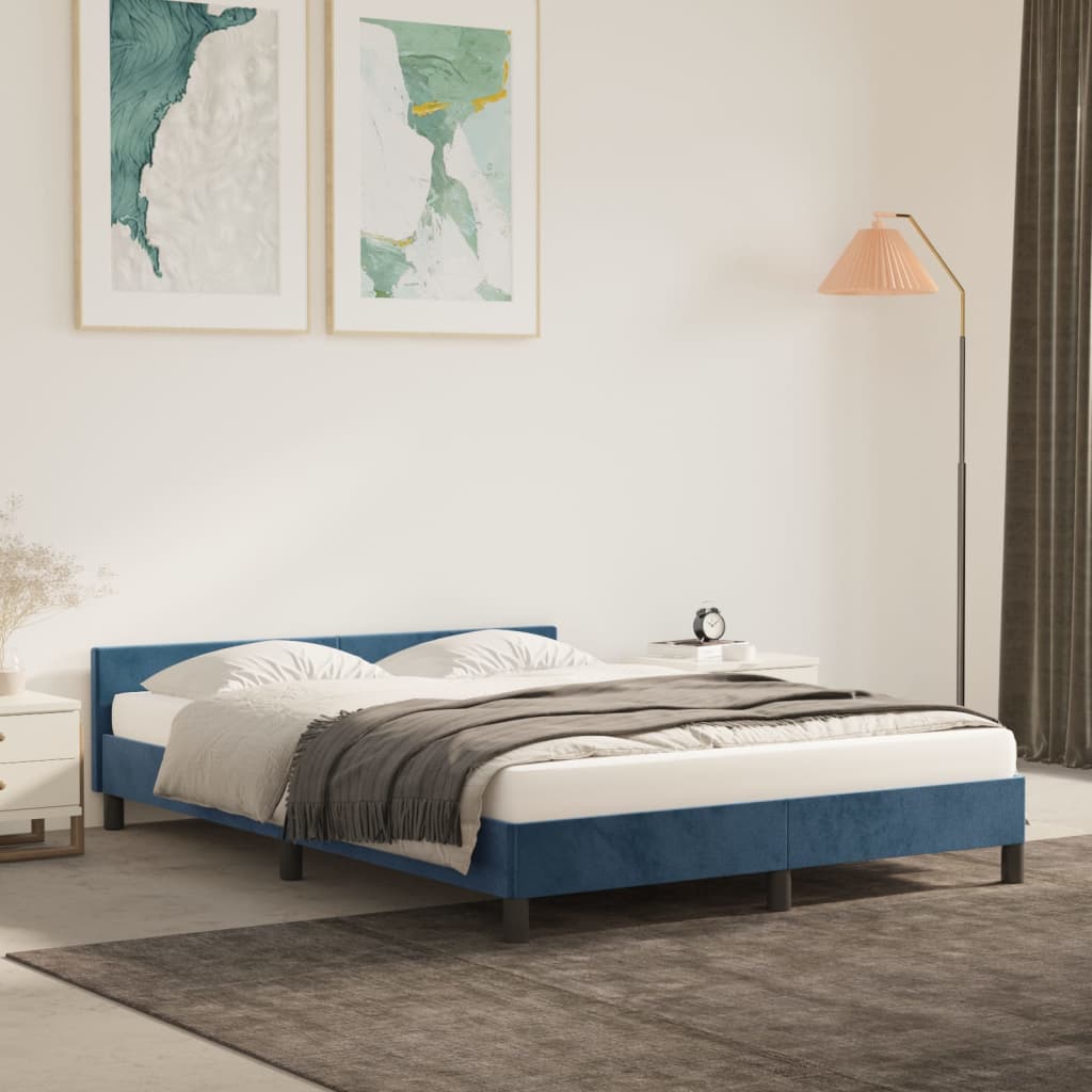 Bedframe zonder matras 140x200 cm fluweel donkerblauw is nu te koop bij PeponiXL, paradijselijk wonen!
