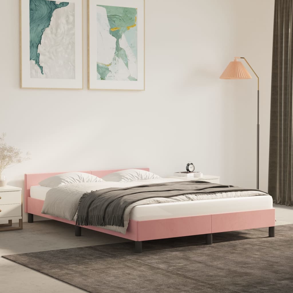 Bedframe met hoofdeinde zonder matras 140x200 cm fluweel roze is nu te koop bij PeponiXL, paradijselijk wonen!