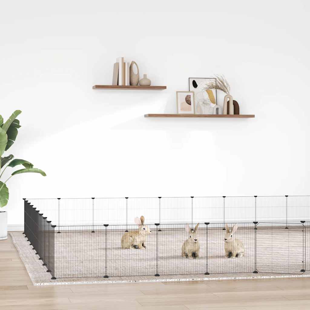 Huisdierenkooi met deur 36 panelen 35x35 cm staal zwart is nu te koop bij PeponiXL, paradijselijk wonen!
