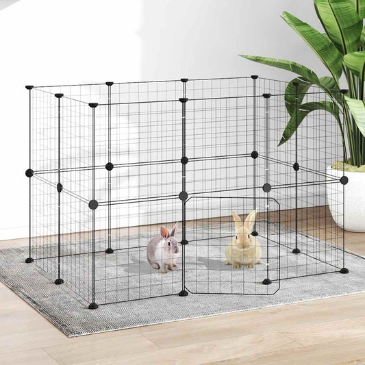 Huisdierenkooi met deur 20 panelen 35x35 cm staal zwart is nu te koop bij PeponiXL, paradijselijk wonen!