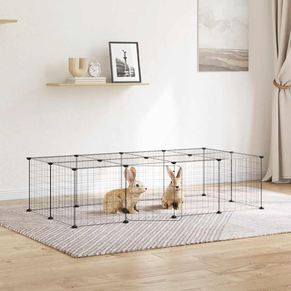 Huisdierenkooi met deur 20 panelen 35x35 cm staal zwart is nu te koop bij PeponiXL, paradijselijk wonen!