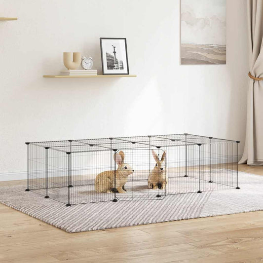 Huisdierenkooi met deur 20 panelen 35x35 cm staal zwart is nu te koop bij PeponiXL, paradijselijk wonen!